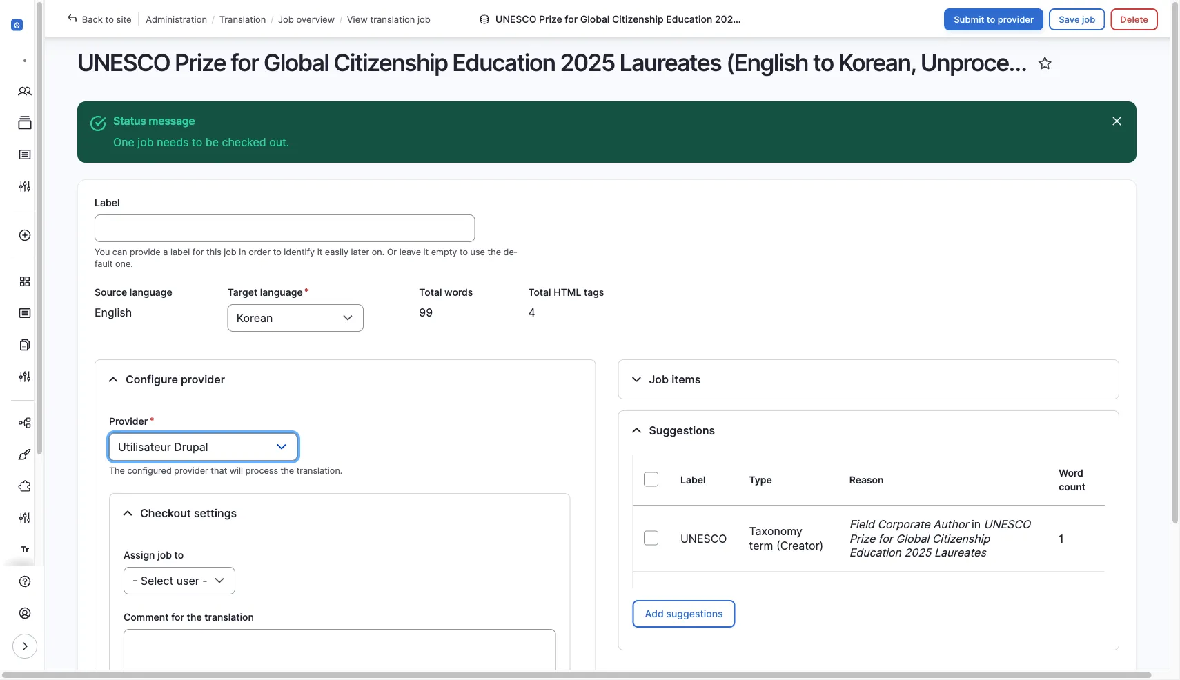 Provider 선택 화면 - Utilisateur Drupal 선택